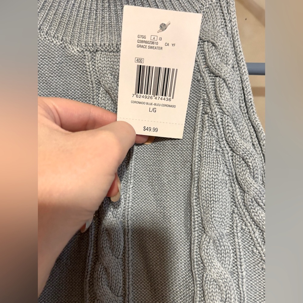 Guess-Ice Blue-Cable Knit-Halter Top-70% Rayon Blend Summer Sweater-Sz-Large - Picture 4 of 6